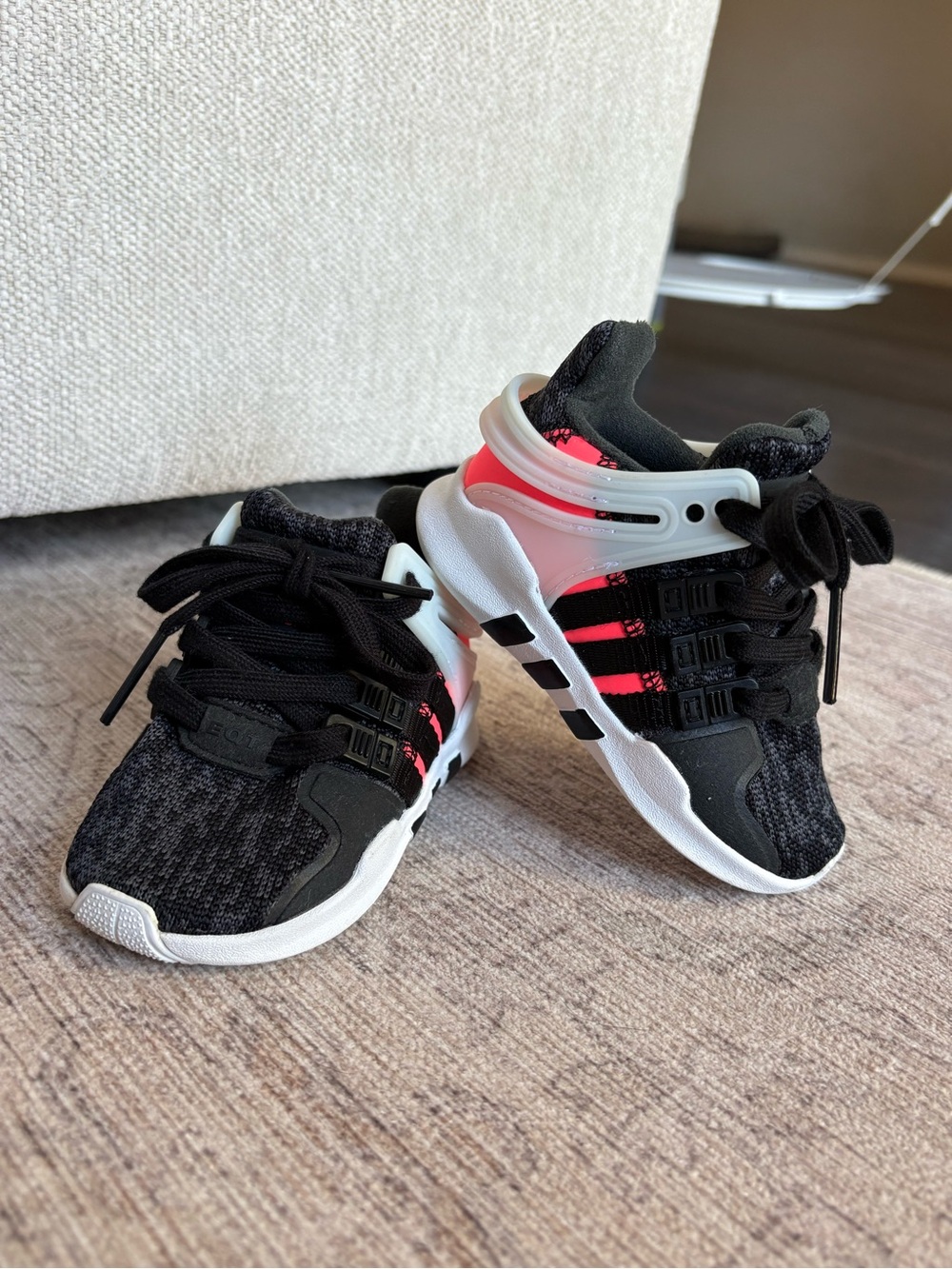 adidas Kids Black and Coral Accent Sneakers